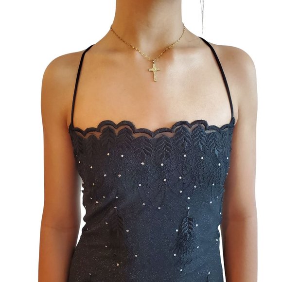 90s/Y2K Vintage Black Lace Up Back Maxi Dress - Picture 2 of 13